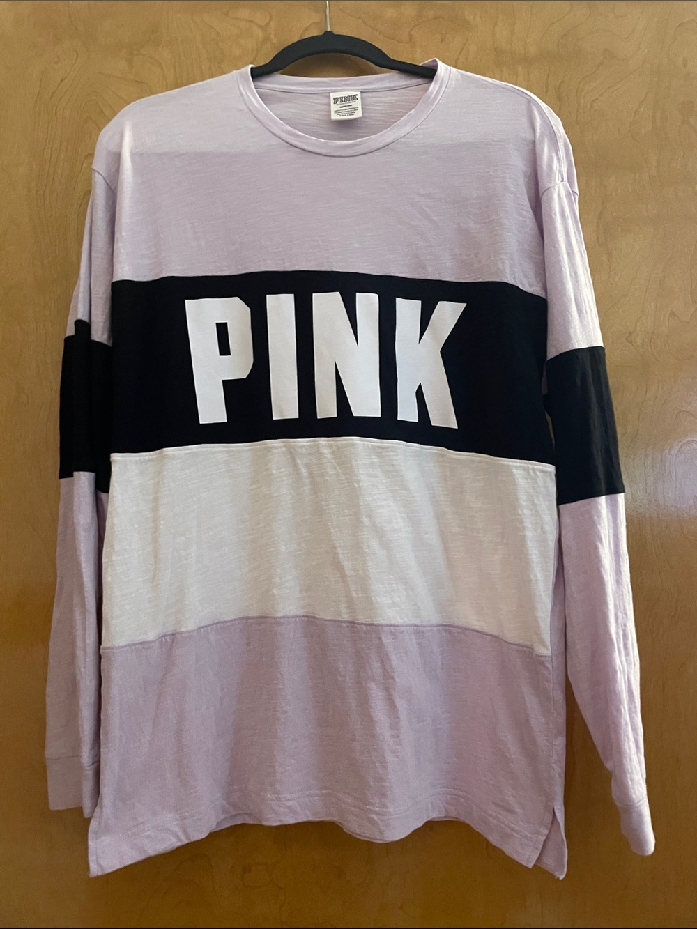 PINK Victoria's Secret Lilac, Black & White Colorblock Long-Sleeve Tee